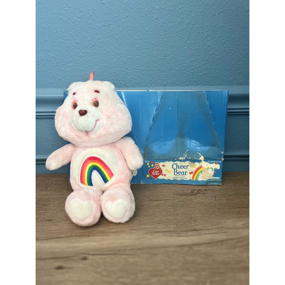 Vintage 1983 Kenner Care Bears Cheer Bear Pink Plush Rainbow with Original Box